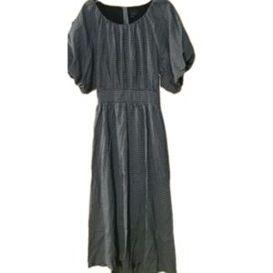 LUMIERE Women  M Black White Gingham   Puff Sleeve  Open BackMaxi Dress Milkmaid